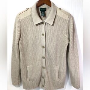 Lauren Ralph Lauren Ribbed Button Up Cardigan Sweater {Beige/Natural} XL